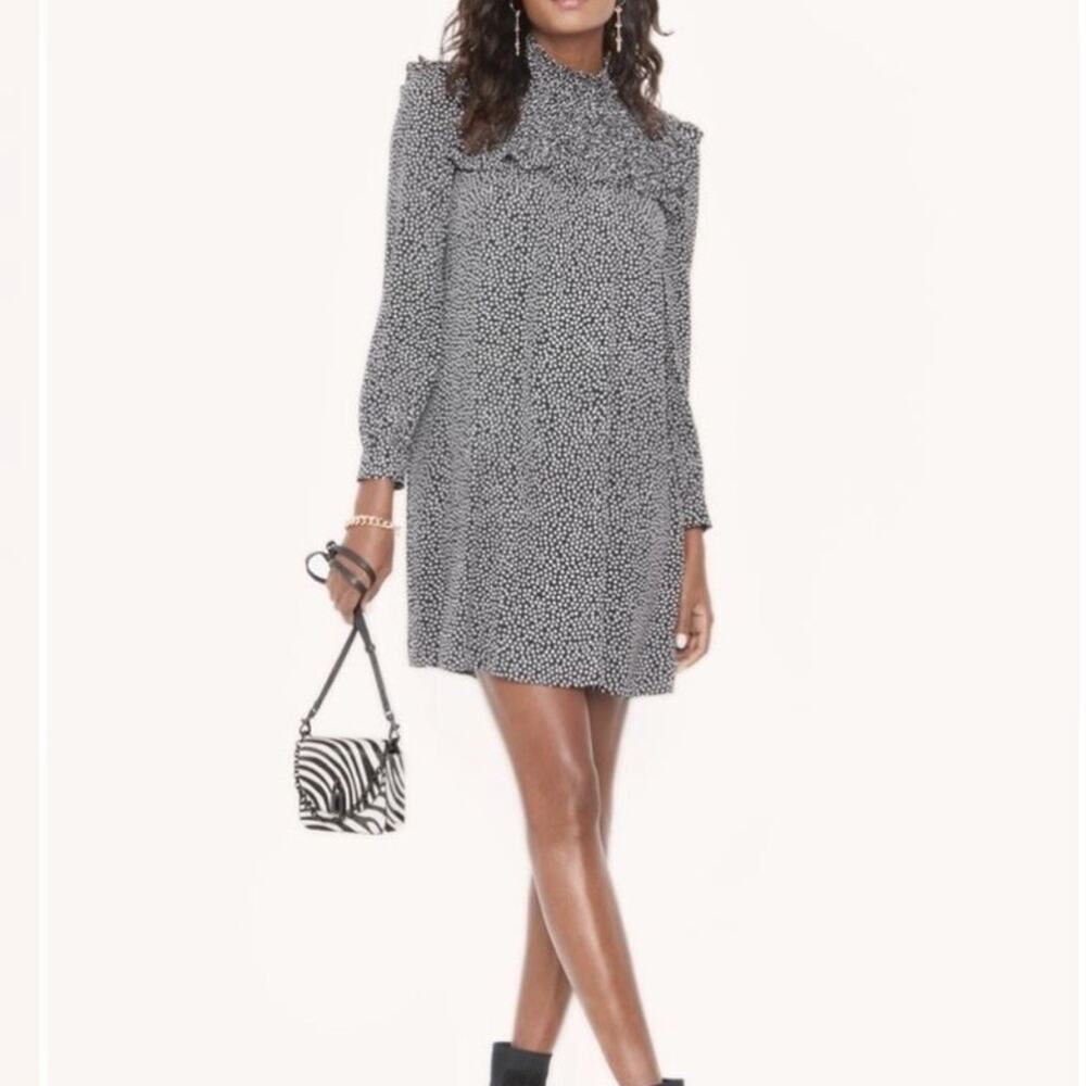 Rebecca Minkoff Black Star Print Mini Dress Womens S Casual Shift Boho Ruffled